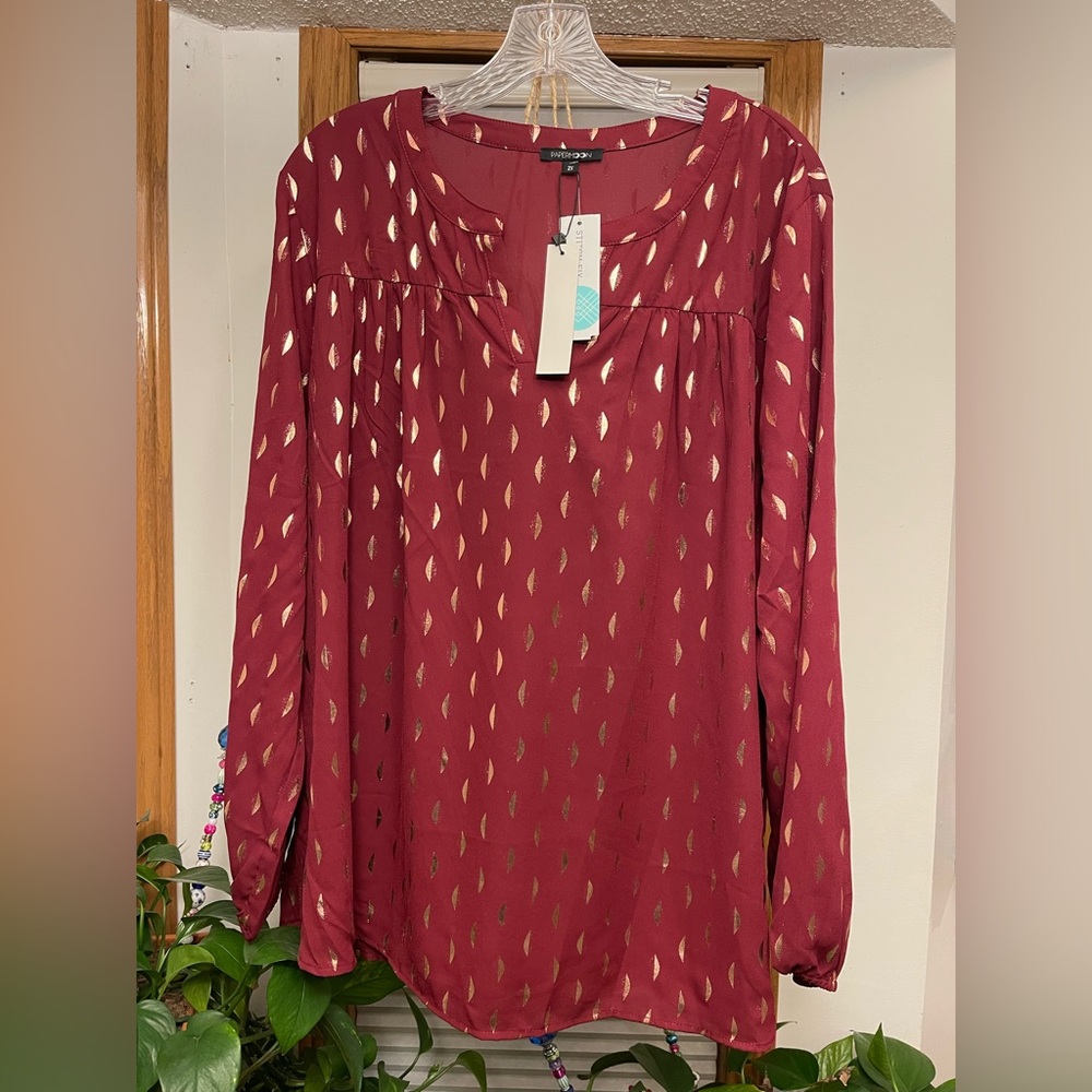 Papermoon Wine Red Relaxed 3/4 Sleeve Blouse